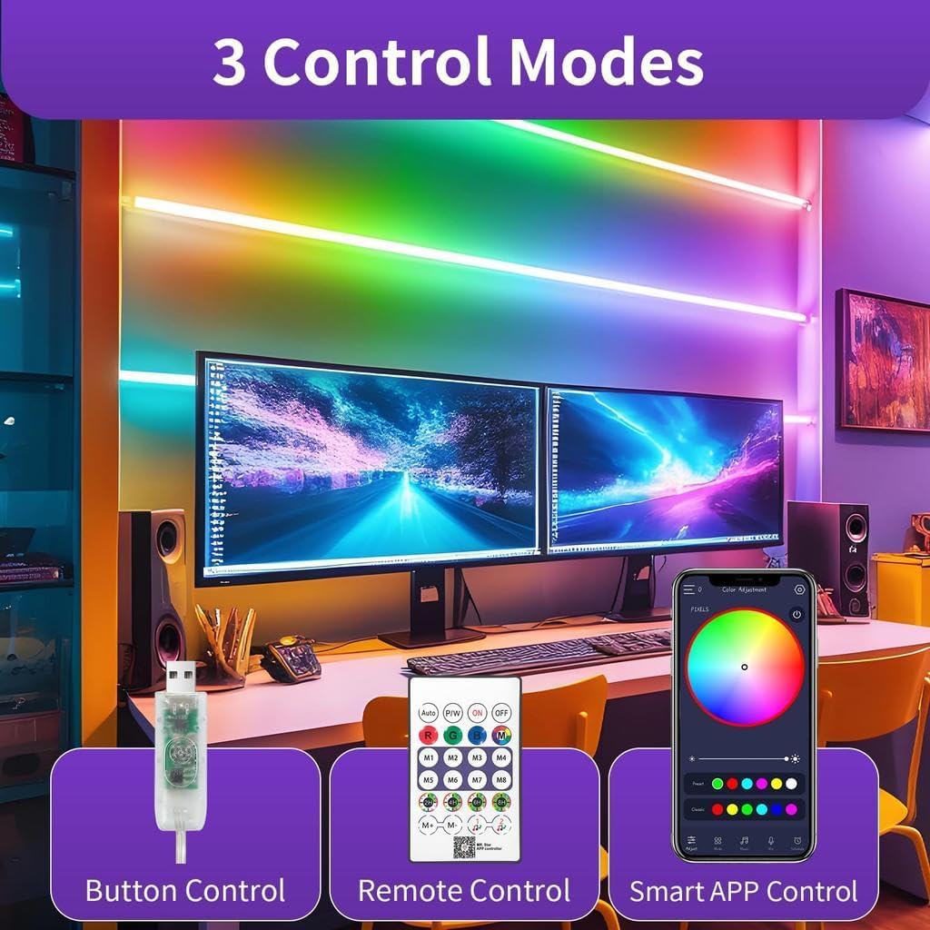 FLYNGO 5 Meter Smart RGB Neon LED Strip Lights with App & Remote Control, USB Powered, Waterproof & Flexible Music Sync Rope Light for Room, Gaming, Party, Diwali & Home Decoration (5 Meter Neon)