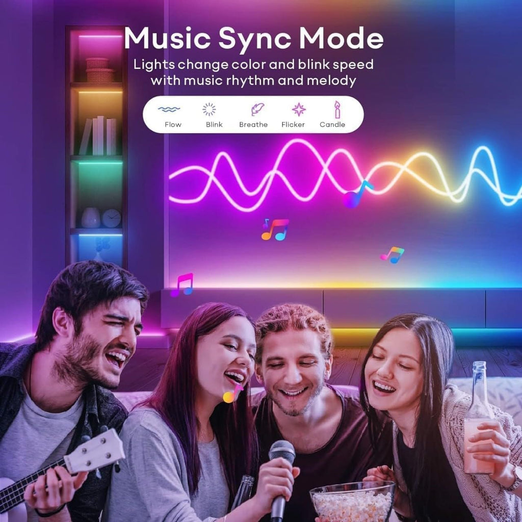 FLYNGO 5 Meter Smart RGB Neon LED Strip Lights with App & Remote Control, USB Powered, Waterproof & Flexible Music Sync Rope Light for Room, Gaming, Party, Diwali & Home Decoration (5 Meter Neon)