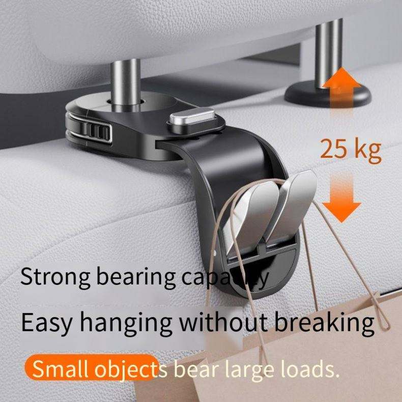 Car Seat Back Headrest Hook with Foldable Dual Hangers