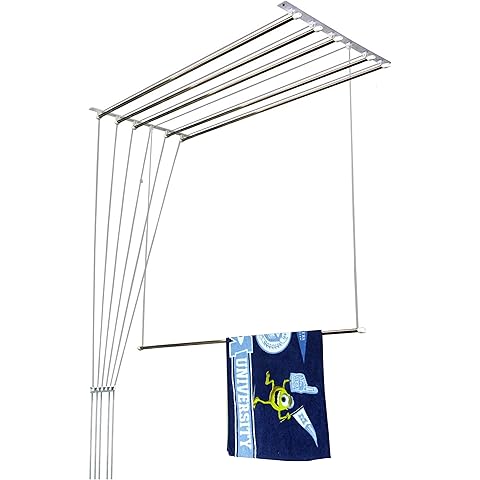 Skywave Luxury Premium Rust Proof Stainless Steel Ceiling Clothes Dryer Hanger with UV Protected Nylon Ropes Individual dropdown, Clothes Drying Rack for Balcony Iron Bracket (3 FEET 6 Pipes)