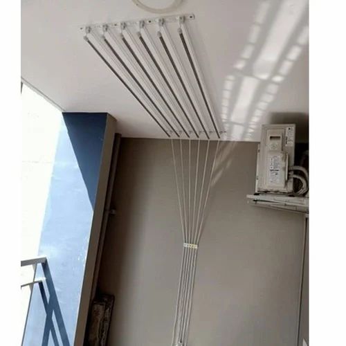 Skywave Luxury Premium Rust Proof Stainless Steel Ceiling Clothes Dryer Hanger with UV Protected Nylon Ropes Individual dropdown, Clothes Drying Rack for Balcony Iron Bracket (3 FEET 6 Pipes)